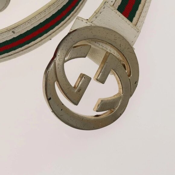 GUCCI GG Canvas Web Sherry Line Belt Canvas 3Set White Beige Auth ti3375 main image 12